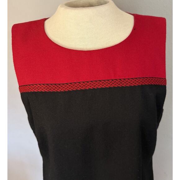 Talbots Sheath Dress Sz 12 Black Red 100% Wool Vintage Classic Holiday Dressy - Picture 2 of 13